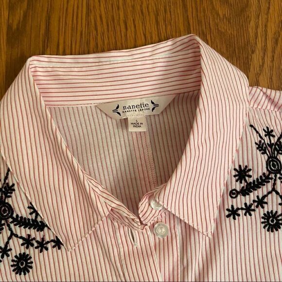 Nanette Lepore Striped Cold Shoulder Ruffle Shirt - Picture 3 of 7